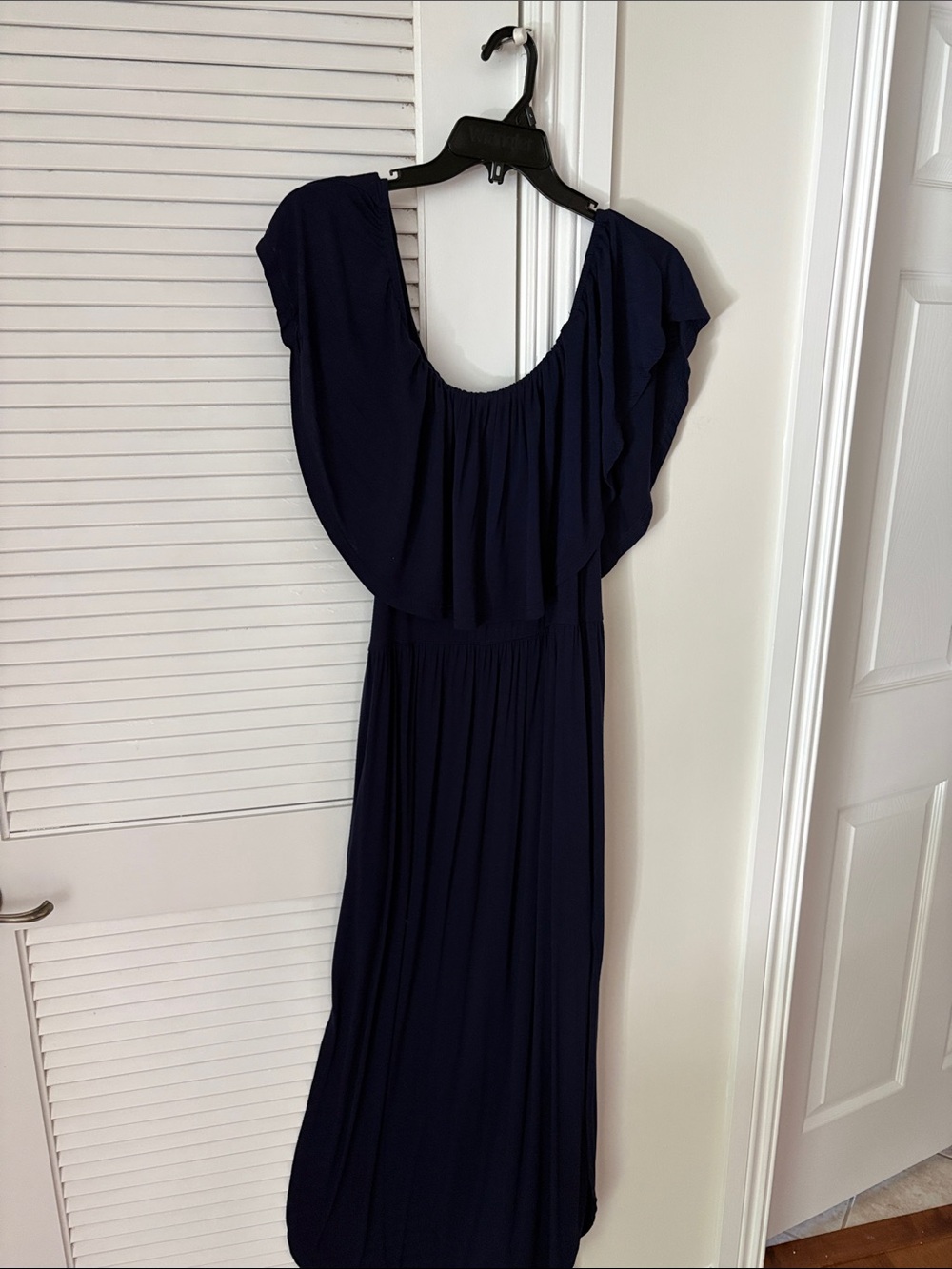 Flowy Navy Maxi Dress with Ruffle Cap Sleeves
